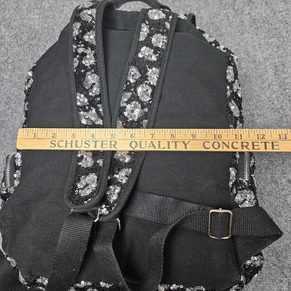 Victorias Secret PINK Backpack Shiny Black Silver Sequin Leopard‎ Animal Print